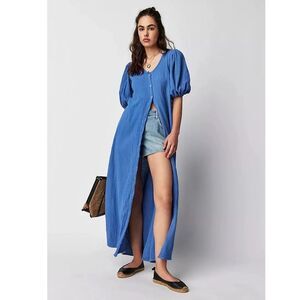 Free People Jen's Pirate Booty Paraguay Maxi
Button Front Dress Blue Sz S cotton